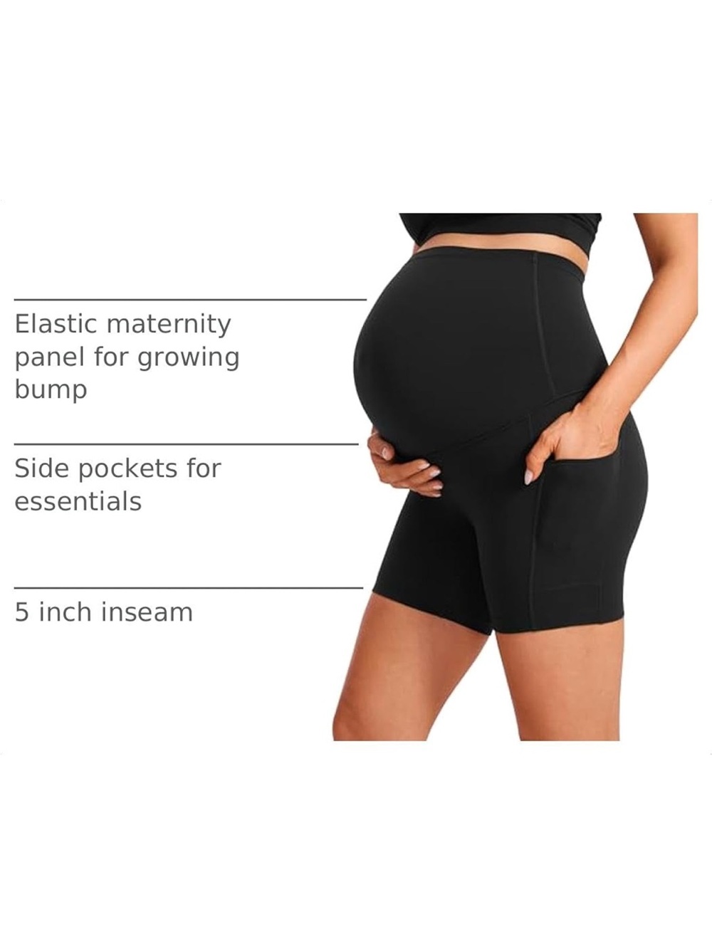 CRZ YOGA Black Maternity Bike Shorts with Side Pockets
